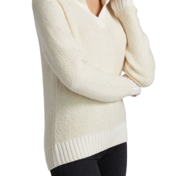 Veronica Beard Brogan Spread Collar Knit Sweater in Ivory Wool Alpaca Cashmere - Picture 3 of 13